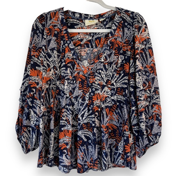 Anthropologie Maeve Cathy Pleated V Neck Blouse - Picture 2 of 12